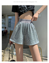Load image into Gallery viewer, Sequined high-waist slimming loose a-line casual shorts
