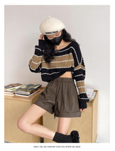 Load image into Gallery viewer, Washed leather A-line strap casual wide-leg shorts
