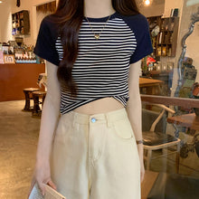 Load image into Gallery viewer, Retro Striped Raglan Cotton Sweet Girl Top
