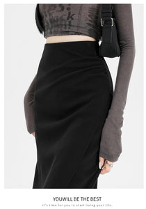 Autumn and winter niche irregular slit high-waisted hip-covering A-line skirt