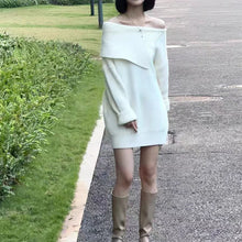 Load image into Gallery viewer, Loose, lazy and versatile one-shoulder mid-length sweater dress
