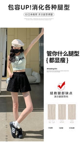Sequined high-waist slimming loose a-line casual shorts