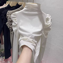 Load image into Gallery viewer, Commuting Retro Puff Sleeve Half Turtle Neck Long Sleeve Top
