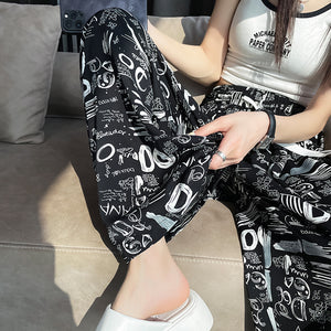 Printed wide-leg pants high waist straight leg mopping pants
