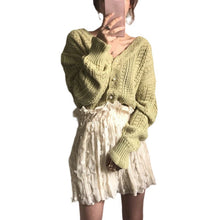 Load image into Gallery viewer, Retro hollow lazy style crochet flower V-neck knitted sweater
