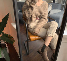 Load image into Gallery viewer, Cable Knit V-Neck Fashionable All-match Pullover Sweater
