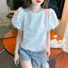 Load image into Gallery viewer, Puff Sleeve Embroidered Flower Lace Doll Shirt Short Sleeve Top
