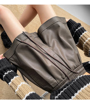 Load image into Gallery viewer, Washed leather A-line strap casual wide-leg shorts
