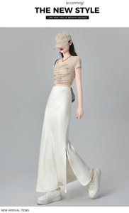 Satin dark pattern jacquard slimming and drapey A-line fishtail skirt