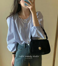 Load image into Gallery viewer, Design sense niche chic love button round neck long sleeve shirt
