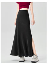 Load image into Gallery viewer, Satin dark pattern jacquard slimming and drapey A-line fishtail skirt
