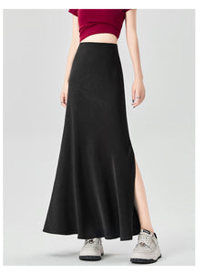 Satin dark pattern jacquard slimming and drapey A-line fishtail skirt