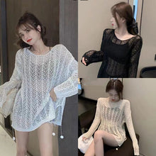 Load image into Gallery viewer, Hollow thin slouchy long-sleeved sun protection knitted blouse
