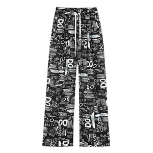 Printed wide-leg pants high waist straight leg mopping pants