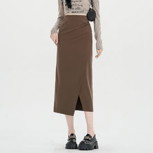 Load image into Gallery viewer, Autumn and winter niche irregular slit high-waisted hip-covering A-line skirt
