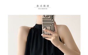 High Quality French Chiffon Shirt Halter Neck Off Shoulder Top