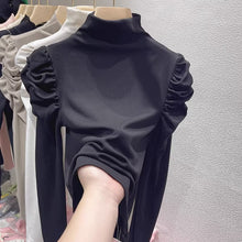 Load image into Gallery viewer, Commuting Retro Puff Sleeve Half Turtle Neck Long Sleeve Top
