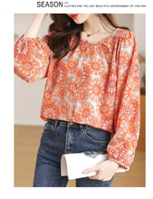 Load image into Gallery viewer, Chiffon round neck French style floral shirt
