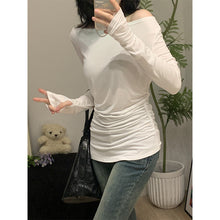 Load image into Gallery viewer, Slightly see-through slant-neck one-shoulder long-sleeved slim fit top
