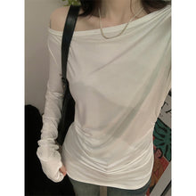 Load image into Gallery viewer, Slightly see-through slant-neck one-shoulder long-sleeved slim fit top
