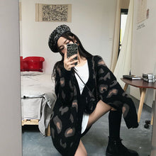 Load image into Gallery viewer, V-neck leopard print loose lazy style wool knitted cardigan jacket
