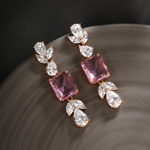 Inlaid Zirconia Gemstone Geometric Earrings