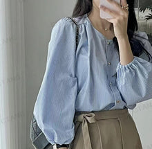 Load image into Gallery viewer, Design sense niche chic love button round neck long sleeve shirt
