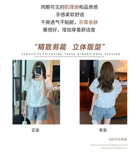 Puff Sleeve Embroidered Flower Lace Doll Shirt Short Sleeve Top