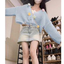 Load image into Gallery viewer, Gentle wind slimming off-shoulder ice silk v-neck sweater jacket
