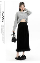 Load image into Gallery viewer, Velvet and furry autumn and winter style slit hip-hugging long skirt
