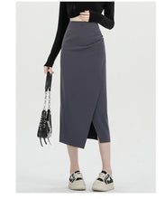 Load image into Gallery viewer, Autumn and winter niche irregular slit high-waisted hip-covering A-line skirt
