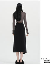 Load image into Gallery viewer, Autumn and winter niche irregular slit high-waisted hip-covering A-line skirt
