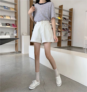 Super high waist slim fit wide leg A-line denim shorts