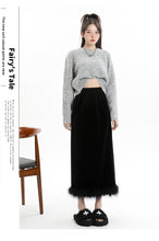 Load image into Gallery viewer, Velvet and furry autumn and winter style slit hip-hugging long skirt
