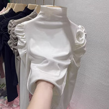 Load image into Gallery viewer, Commuting Retro Puff Sleeve Half Turtle Neck Long Sleeve Top
