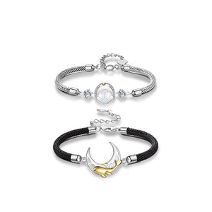 Shell Whale Moon Shape Pendant Braided Rope Couple Bracelet
