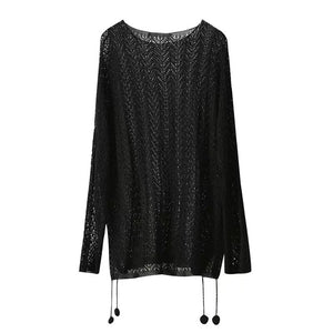 Hollow thin slouchy long-sleeved sun protection knitted blouse