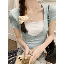 Load image into Gallery viewer, Chic fake two-piece sweet and spicy tight-fitting short top
