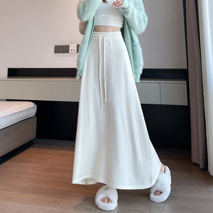 Drawstring tie slimming soft waxy knitted skirt