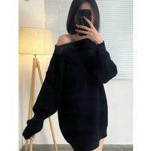 Load image into Gallery viewer, Loose, lazy and versatile one-shoulder mid-length sweater dress
