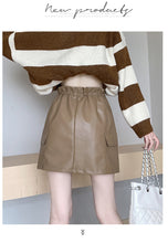 Load image into Gallery viewer, PU leather workwear drawstring high waist slim A-line skirt
