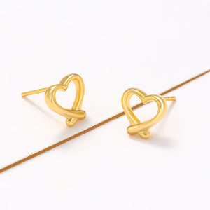 24K Gold Glossy Heart-Shaped Earrings For Women