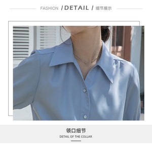 Chiffon V-neck professional-looking interview loose puff-sleeve shirt