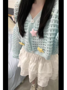 Gentle wind slimming off-shoulder ice silk v-neck sweater jacket