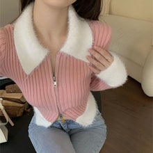 Load image into Gallery viewer, Gentle style spliced double zipper sweater long-sleeved top sweater
