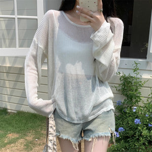 Thin simple casual solid color loose long-sleeved sweater