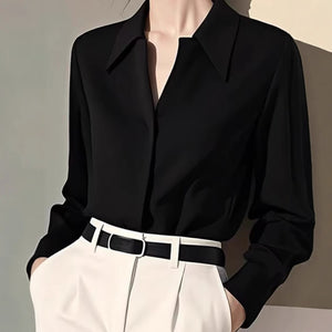 Fashion retro beautiful wine red lapel long sleeve shirt