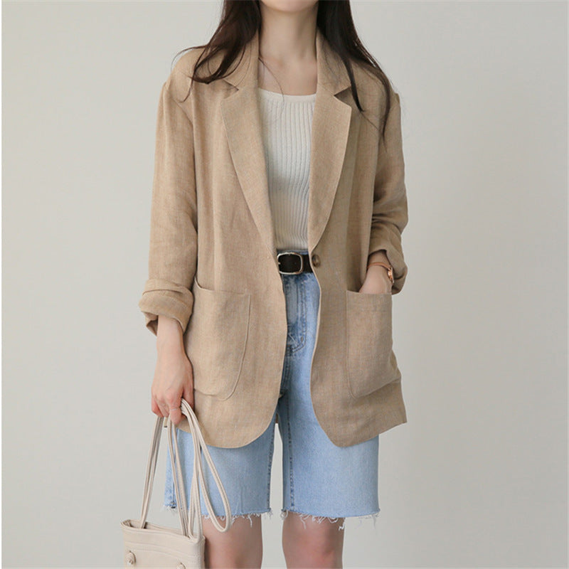 Thin casual versatile cotton and linen suit jacket