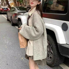 Load image into Gallery viewer, Autumn and winter lazy style retro v-neck sweater jacket
