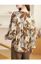 Load image into Gallery viewer, Floral round neck chiffon nine-quarter sleeve retro printed shirt
